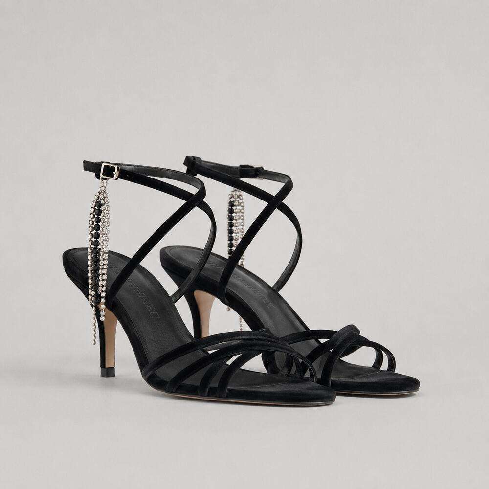 Magda Butrym Berlin Crystal Velvet Sandals Heeled Italy Shoes, size 40/US 10
